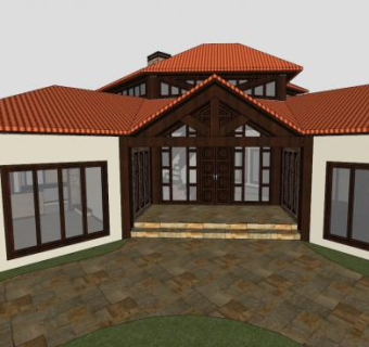 橘色木屋房子建筑SU模型下载_sketchup草图大师SKP模型