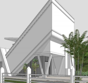 现代白色建筑住宅别墅SU模型下载_sketchup草图大师SKP模型