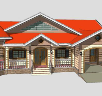 经典单层住宅别墅SU模型下载_sketchup草图大师SKP模型