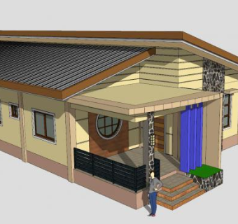 现代住宅单层建筑SU模型下载_sketchup草图大师SKP模型