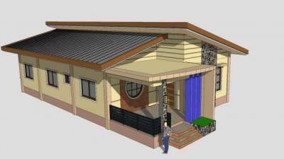 现代住宅单层建筑SU模型下载_sketchup草图大师SKP模型