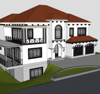 欧式房子别墅建筑SU模型下载_sketchup草图大师SKP模型