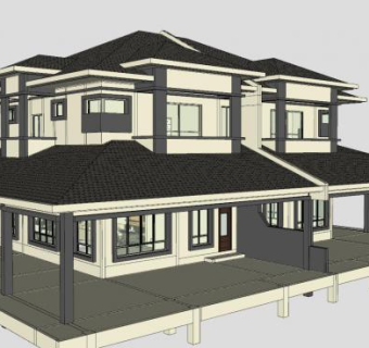 半独立屋子建筑SU模型下载_sketchup草图大师SKP模型