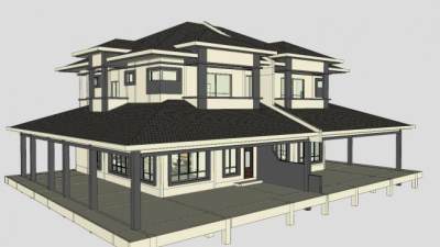 半独立屋子建筑SU模型下载_sketchup草图大师SKP模型