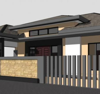 单层分离别墅建筑SU模型下载_sketchup草图大师SKP模型