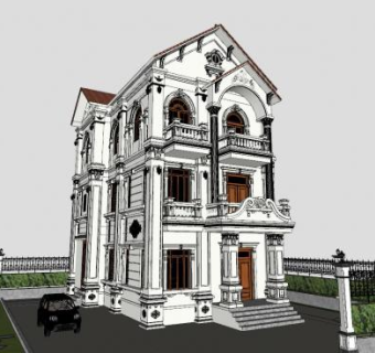 简欧建筑房子SU模型下载_sketchup草图大师SKP模型