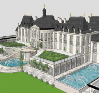 古老城堡建筑别墅SU模型下载_sketchup草图大师SKP模型