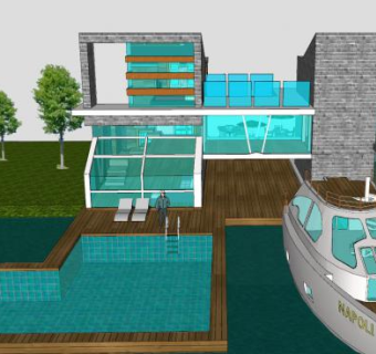 豪华海滩别墅房子SU模型下载_sketchup草图大师SKP模型