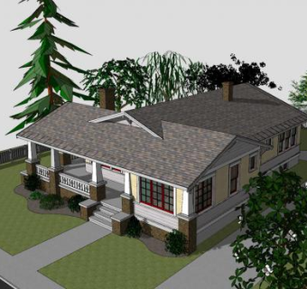 工匠牧场别墅建筑SU模型下载_sketchup草图大师SKP模型