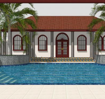 花园游泳池别墅建筑SU模型下载_sketchup草图大师SKP模型