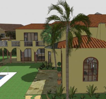 西班牙风格别墅大厦SU模型下载_sketchup草图大师SKP模型