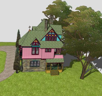 蒸汽朋克豪宅建筑SU模型下载_sketchup草图大师SKP模型