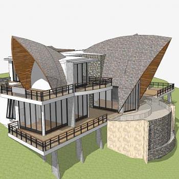 别墅房子现代建筑SU模型下载_sketchup草图大师SKP模型