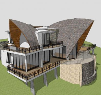 别墅房子现代建筑SU模型下载_sketchup草图大师SKP模型