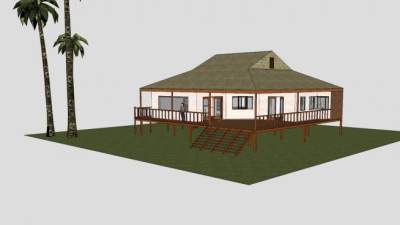 热带海滨别墅建筑SU模型下载_sketchup草图大师SKP模型