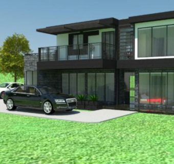 现代别墅双层住宅建筑SU模型下载_sketchup草图大师SKP模型
