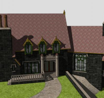 哥特庄园别墅建筑SU模型下载_sketchup草图大师SKP模型