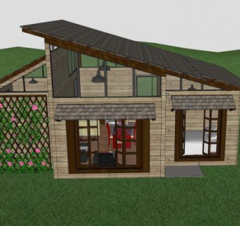 现代小屋别墅SU模型下载_sketchup草图大师SKP模型