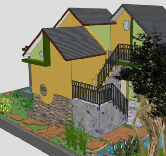 乡村小房子别墅建筑SU模型下载_sketchup草图大师SKP模型