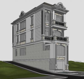 简欧别墅建筑小房子SU模型下载_sketchup草图大师SKP模型