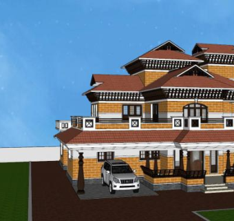 传统风格建筑房子SU模型下载_sketchup草图大师SKP模型