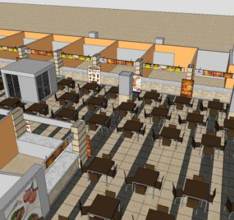 美食广场建筑SU模型下载_sketchup草图大师SKP模型