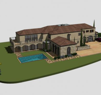 现代老式别墅建筑SU模型下载_sketchup草图大师SKP模型