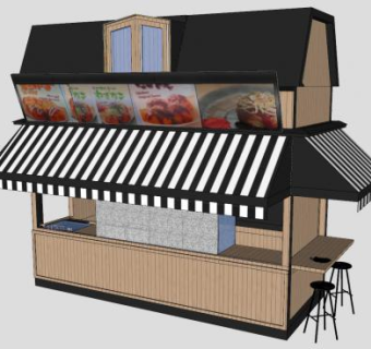 日本食品零售小吃亭建筑SU模型下载_sketchup草图大师SKP模型
