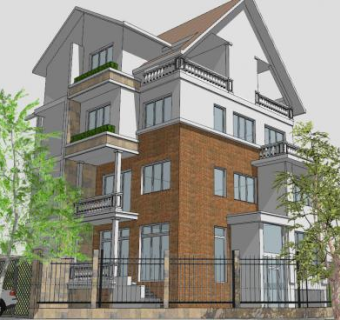 高层房子别墅建筑SU模型下载_sketchup草图大师SKP模型