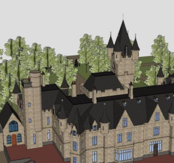 城堡复古别墅建筑SU模型下载_sketchup草图大师SKP模型