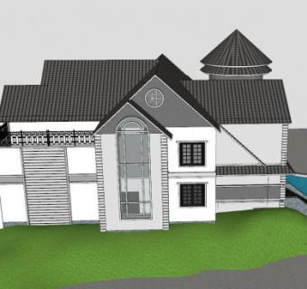 海滨别墅欧式建筑SU模型下载_sketchup草图大师SKP模型