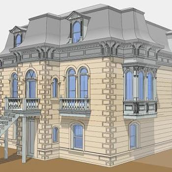 法兰西别墅建筑SU模型下载_sketchup草图大师SKP模型