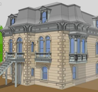 法兰西别墅建筑SU模型下载_sketchup草图大师SKP模型