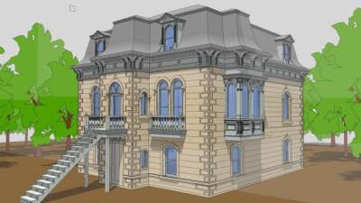 法兰西别墅建筑SU模型下载_sketchup草图大师SKP模型