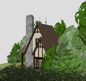 都铎式别墅建筑SU模型下载_sketchup草图大师SKP模型