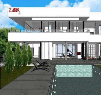 户外高层别墅建筑SU模型下载_sketchup草图大师SKP模型