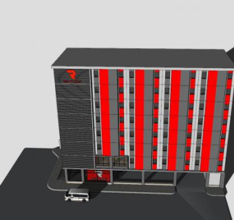 红色星球酒店建筑SU模型下载_sketchup草图大师SKP模型