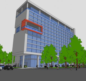 现代高层酒店建筑SU模型下载_sketchup草图大师SKP模型