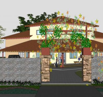 现代屋子砖房建筑SU模型下载_sketchup草图大师SKP模型