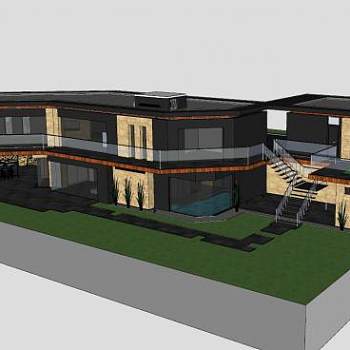 山坡别墅建筑SU模型下载_sketchup草图大师SKP模型