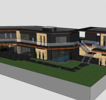 山坡别墅建筑SU模型下载_sketchup草图大师SKP模型