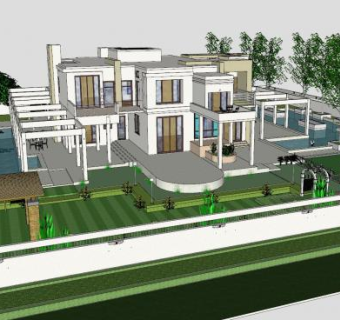 大房子景观别墅建筑SU模型下载_sketchup草图大师SKP模型