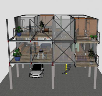 现代别墅建筑房间SU模型下载_sketchup草图大师SKP模型