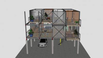 现代别墅建筑房间SU模型下载_sketchup草图大师SKP模型