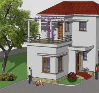 双层房子建筑SU模型下载_sketchup草图大师SKP模型