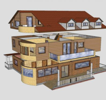 普通房子别墅建筑SU模型下载_sketchup草图大师SKP模型
