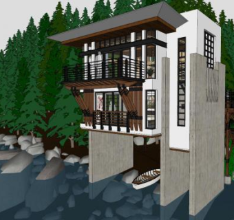 山湖别墅建筑SU模型下载_sketchup草图大师SKP模型