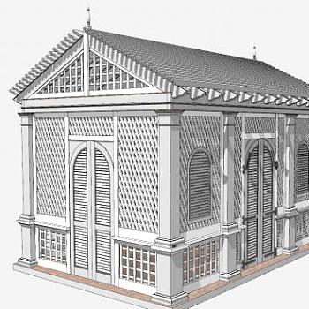 园林别墅建筑SU模型下载_sketchup草图大师SKP模型