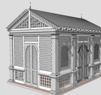 园林别墅建筑SU模型下载_sketchup草图大师SKP模型