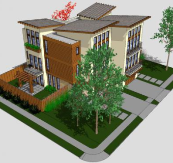 新中式现代住宅建筑SU模型下载_sketchup草图大师SKP模型